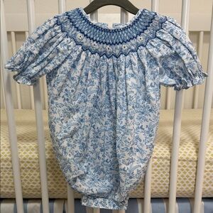 Blue and White Winter Floral Baby Romper
